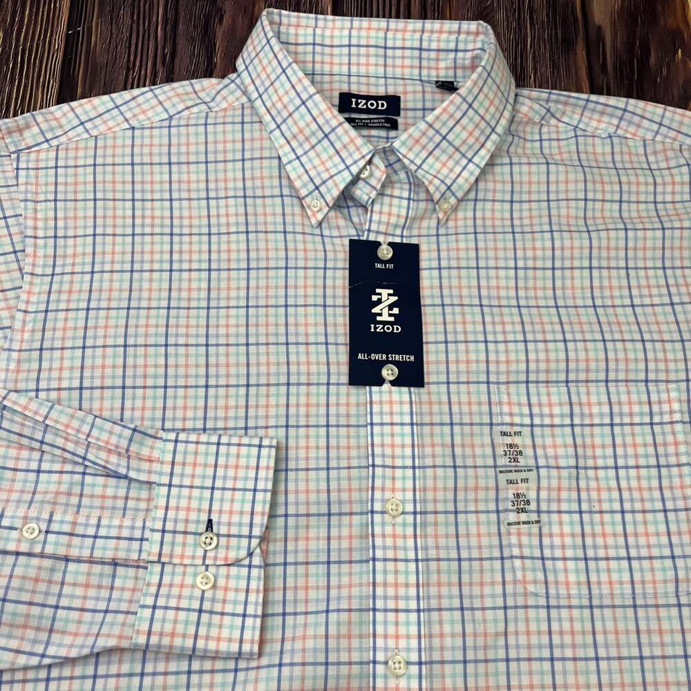 NWT IZOD Stretch Plaid Wrinkle Free Button Long Sleeve Shirt Mens 2XL (18.5)
